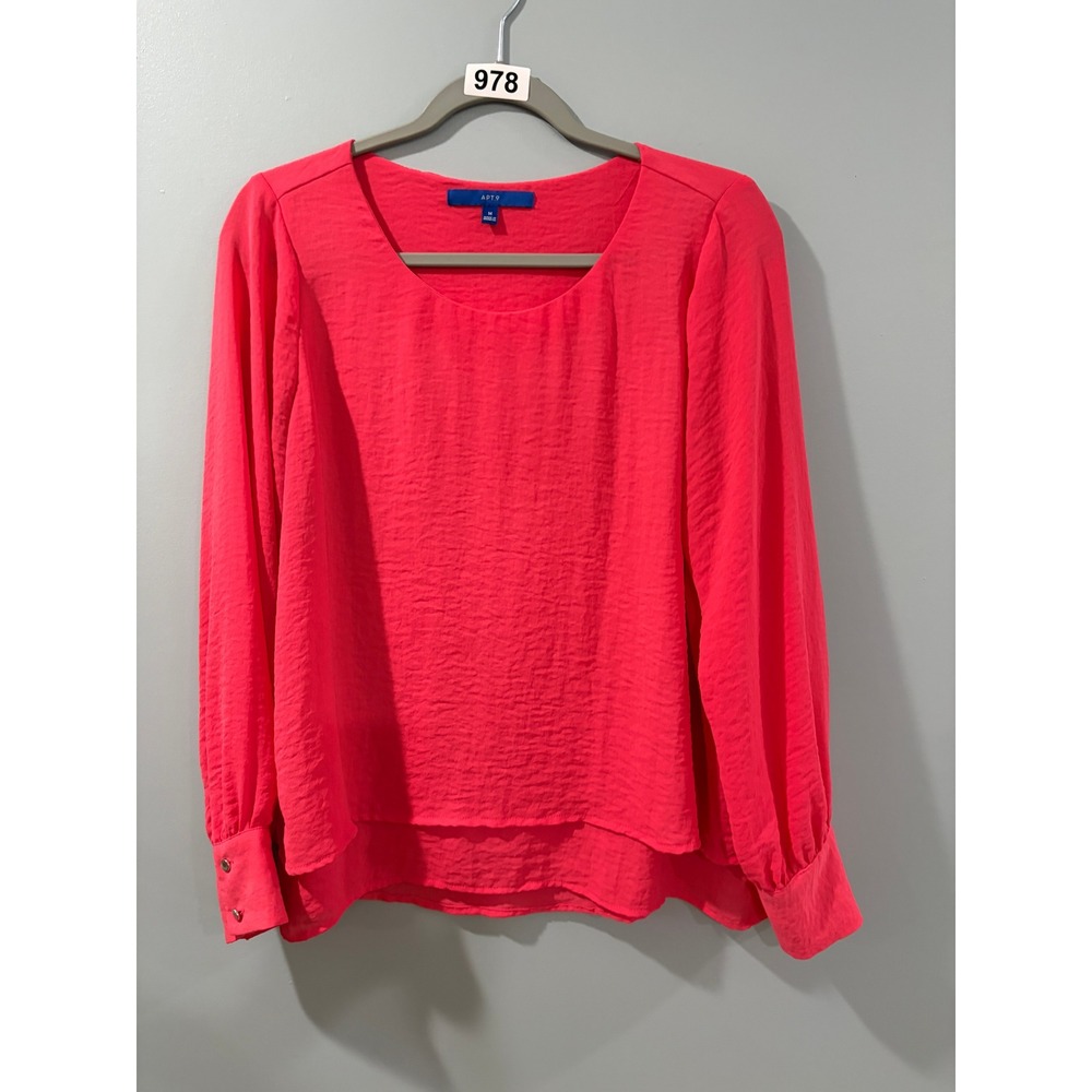Apt. 9 Womens Pink Long Sleeve Split Back Textured Blouse Size M RN 73277